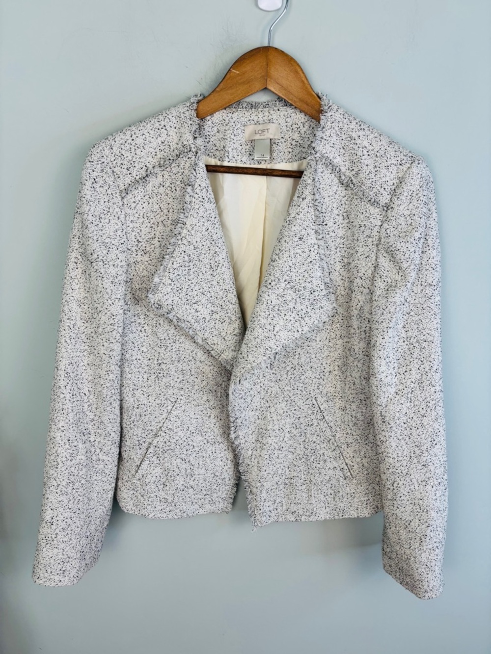 Loft Fringe Trim Tweed Open Blazer Size 14 - Picture 2 of 5